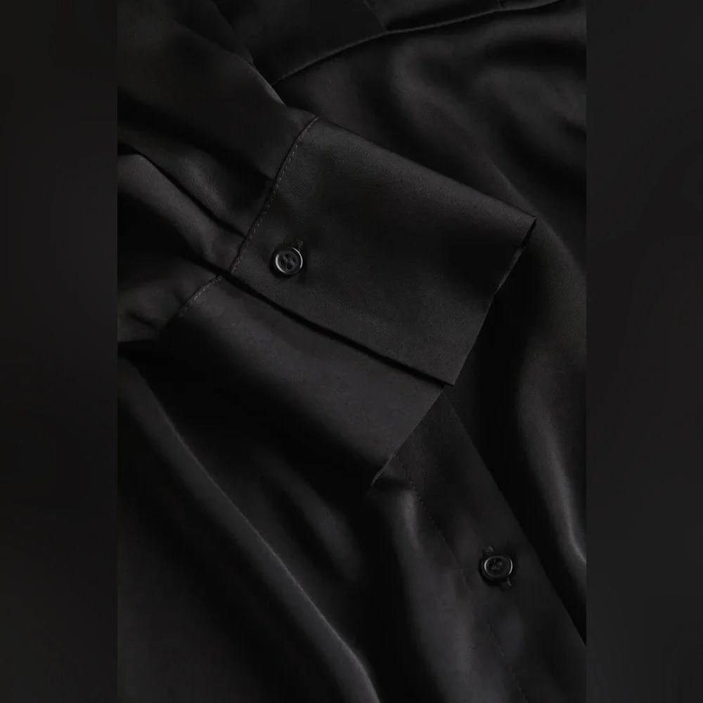 ZARA Satin Effect Black Shirt‎ Midi Dress size XS